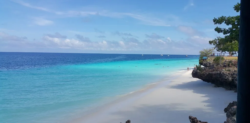 A turquoise coast and white-sand beach